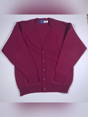 Woodward Burgundy 100% Lambswool Cardigan Size XL Made In Scottland